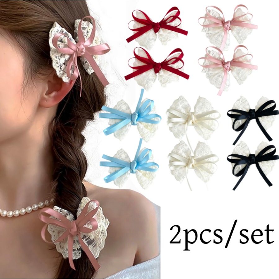 2pcs/set Cute Lace Bow Hair Cl - Travel Accessories For 4 Year Old review and price
