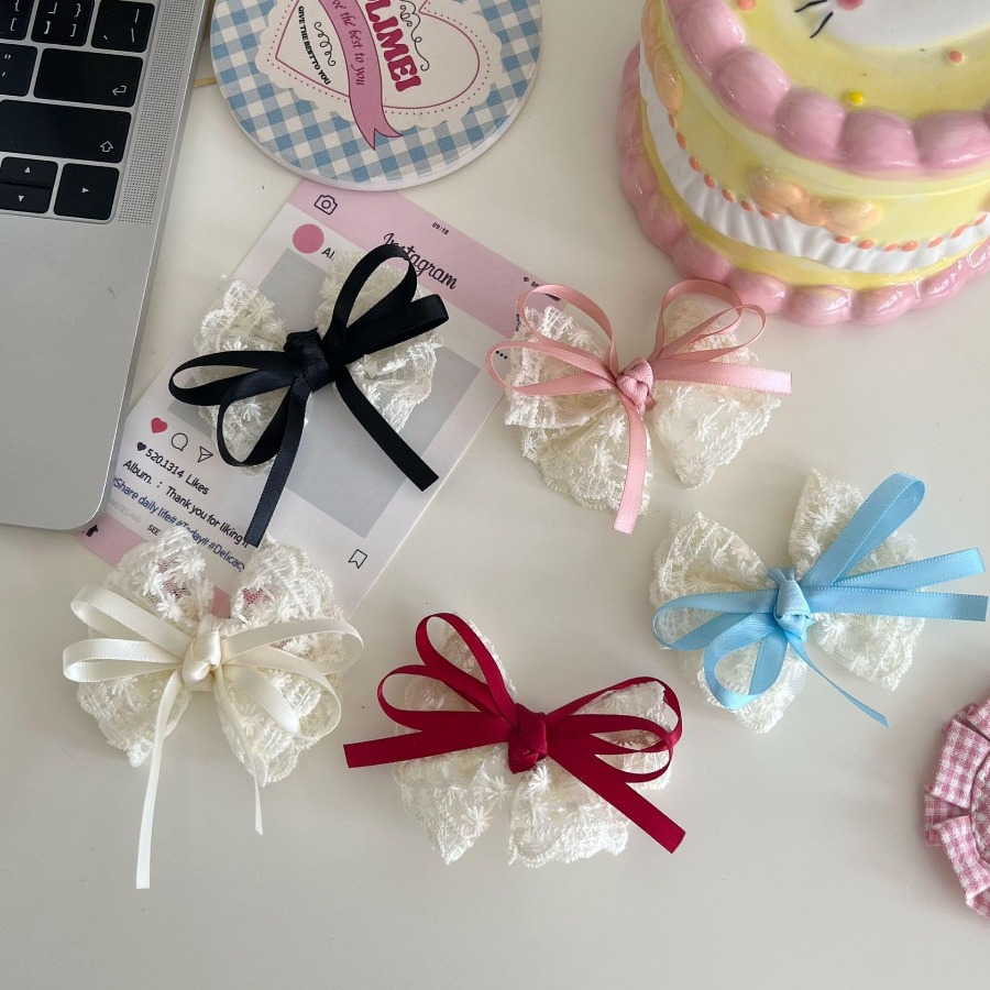 2pcs/set Cute Lace Bow Hair Cl - Travel Accessories For 4 Year Old review and price