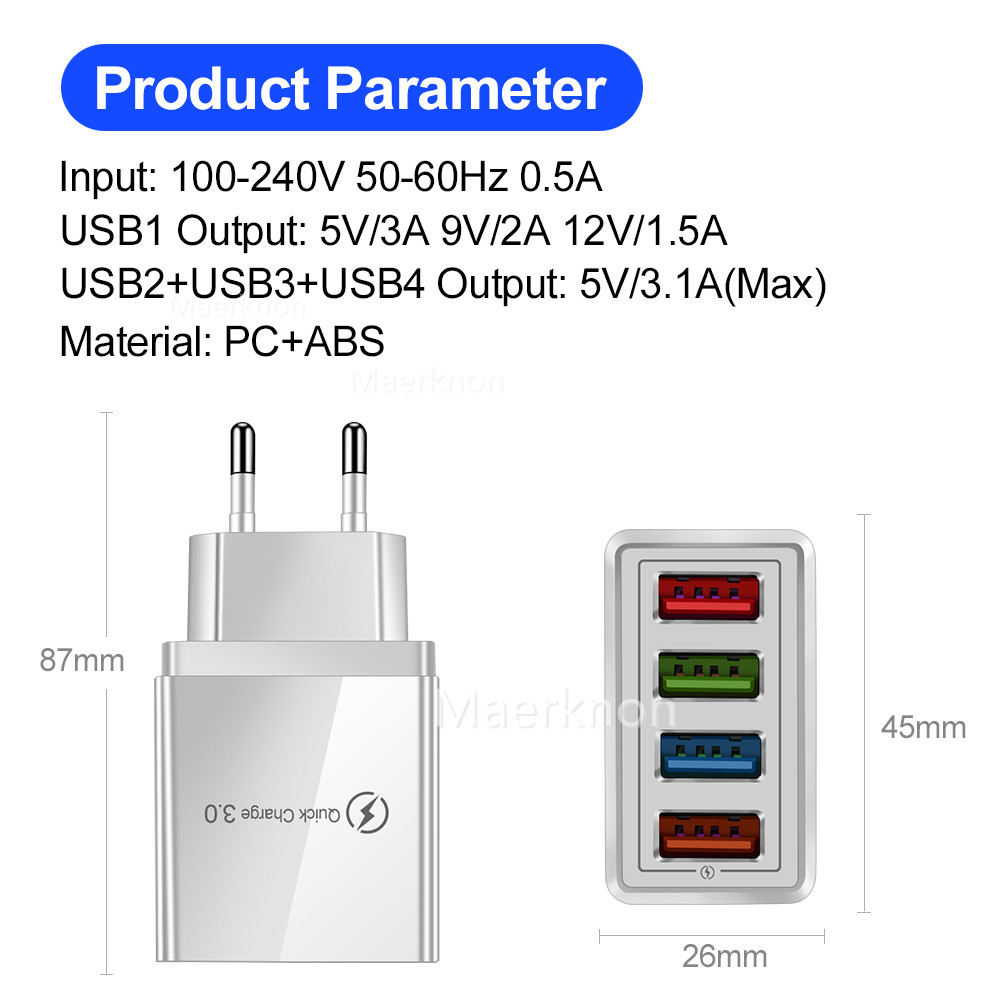 4 USB Fast Charging Head EU/US - Travel Accessories Inc review and price